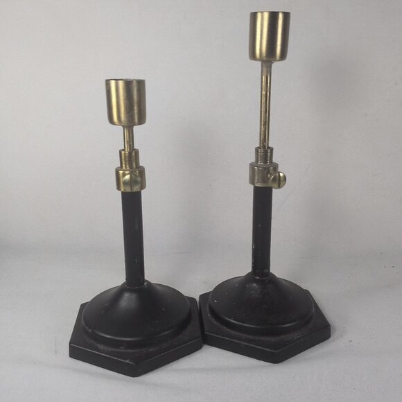 Hearth & Hand Magnolia Candle Holders 2 Black & Brass Taper Sticks Adjustable - Picture 2 of 10